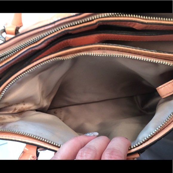 Salmon Pink Patent Leather Coach Handbag - Picture 5 of 8